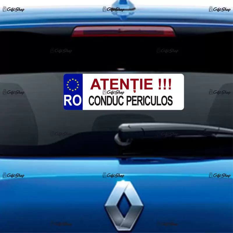 Atentie conduc periculos, indicator masina, dimensiune 200x60 mm